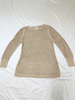 Chicos Size 2 Metallic Gold Mesh Knit Holiday Tunic Sweater Holiday Christmas
